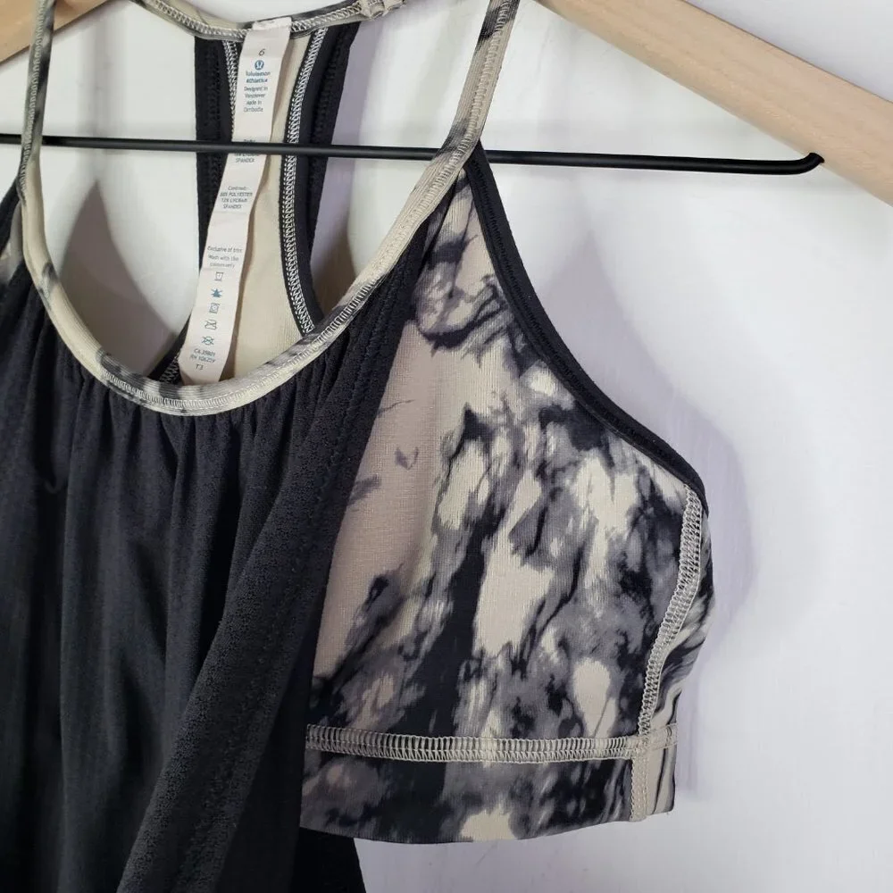 Lululemon‎ No Limits Tank 6 Built In Bra Black Great Granite Mojave Tan
